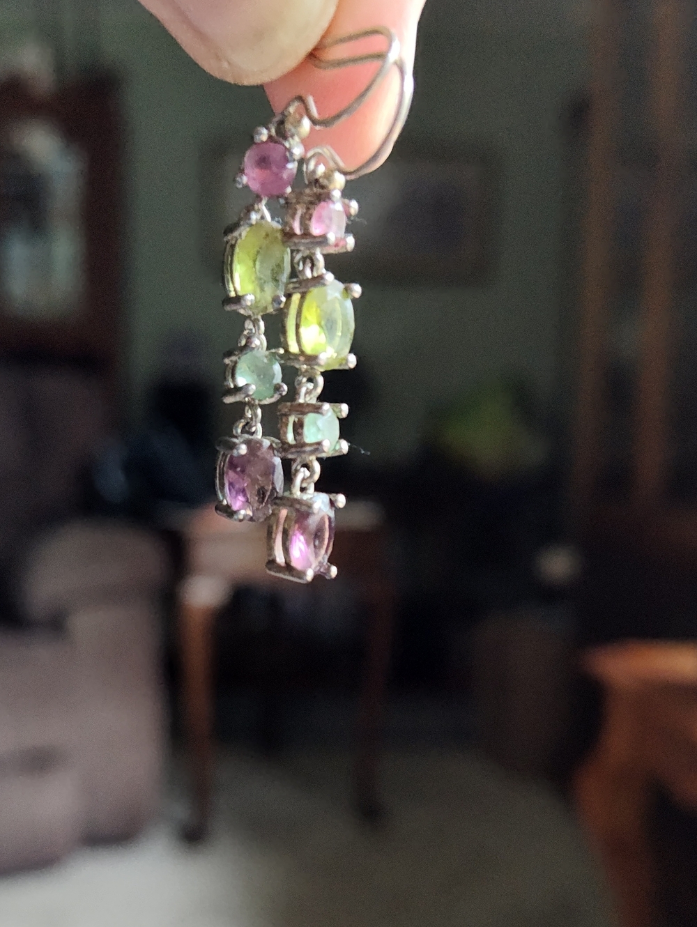 Multicolor Stone Dangle Earrings Set In Silver - Picture 3 of 3